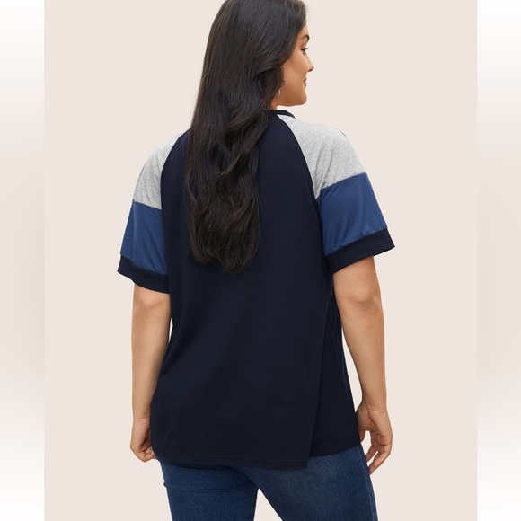 BloomChic Colorblock Contrast Crew Neck Raglan Sleeve T-shirt - Picture 2 of 7